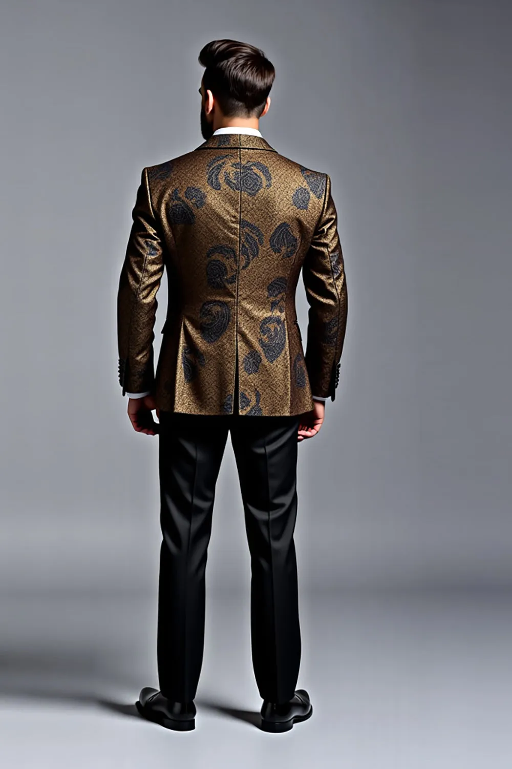 Black Golden Shawl Lapel Printed 3 Pieces Men's Suits sold by Zapaka product image thumbnail 2