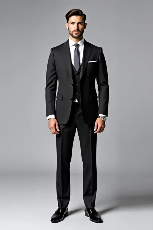 Black 3 Pieces Shawl Lapel Slim Fit Men's Suits sold by Zapaka