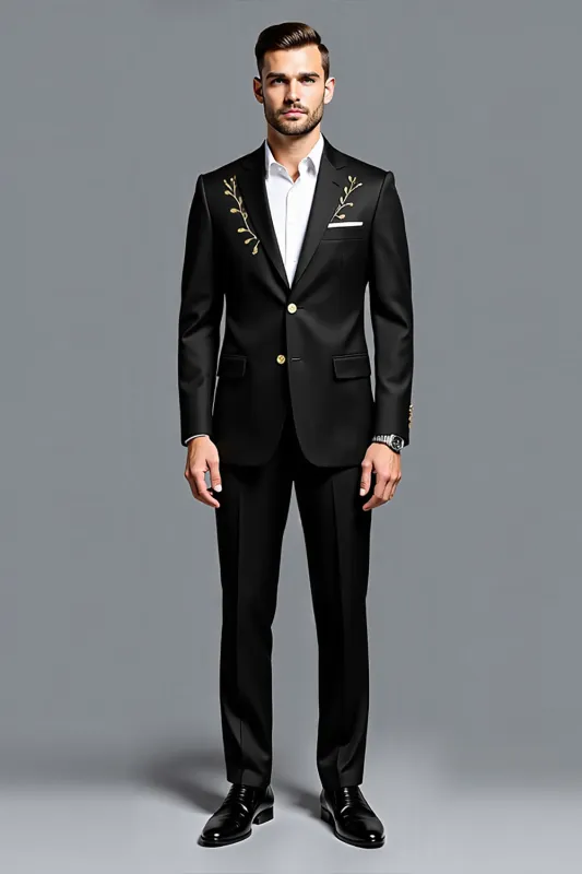 2 Pieces Black Notched Lapel Single Breasted Men's Prom Suits sold by Zapaka