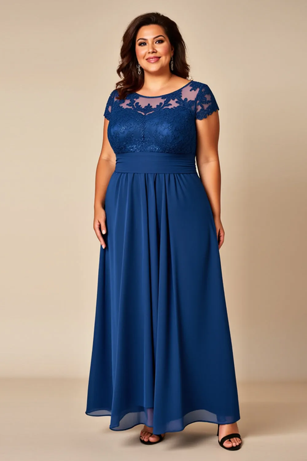 Blue A Line Chiffon Plus Size Mother Of The Bride Dress with Appliques sold by Zapaka
