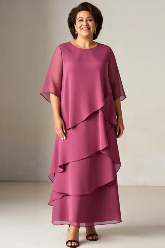 Vintage Mauve Chiffon Ruffled Plus Size Mother Of The Bride Dress with Half Sleeves sold by Zapaka