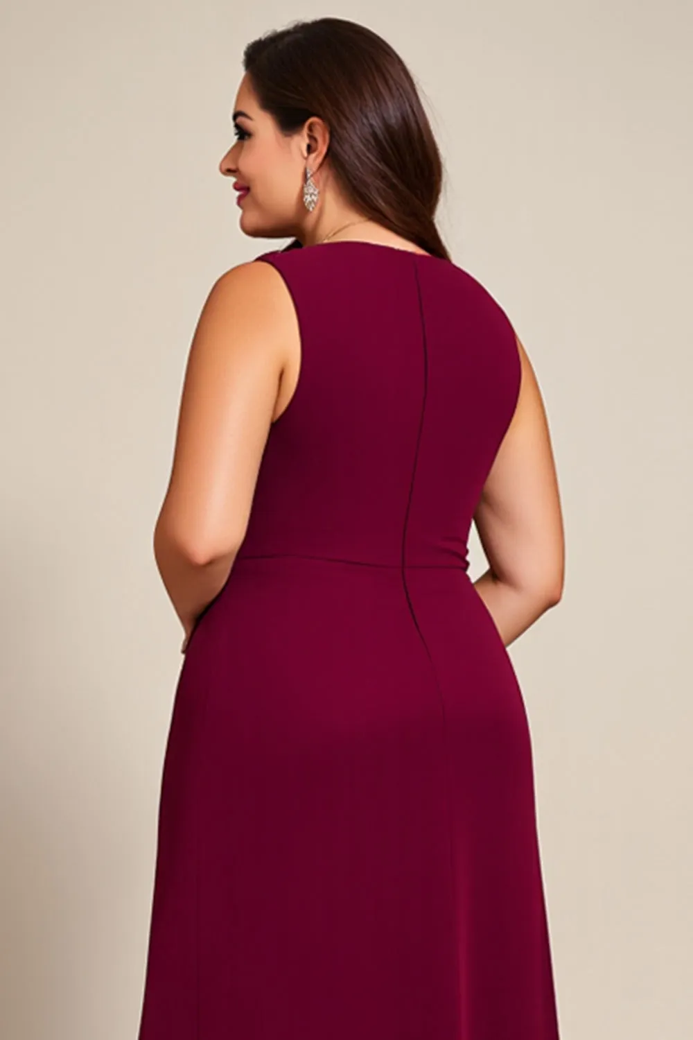 Burgundy A Line Chiffon One Shoulder Long Mother Of The Bride Dress sold by Zapaka product image thumbnail 5