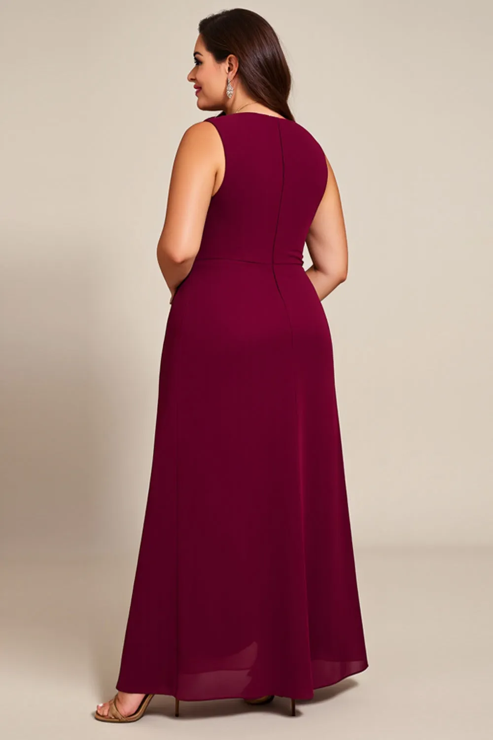 Burgundy A Line Chiffon One Shoulder Long Mother Of The Bride Dress sold by Zapaka product image thumbnail 2