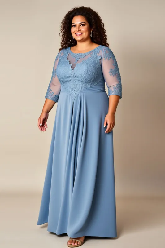 Plus Size Dusty Blue A Line Appliqued Long Mother Of Bride Dress sold by Zapaka