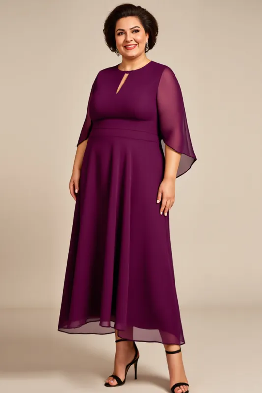 Chiffon A Line Purple Tea Length Plus Size Mother Of The Bride Dress sold by Zapaka