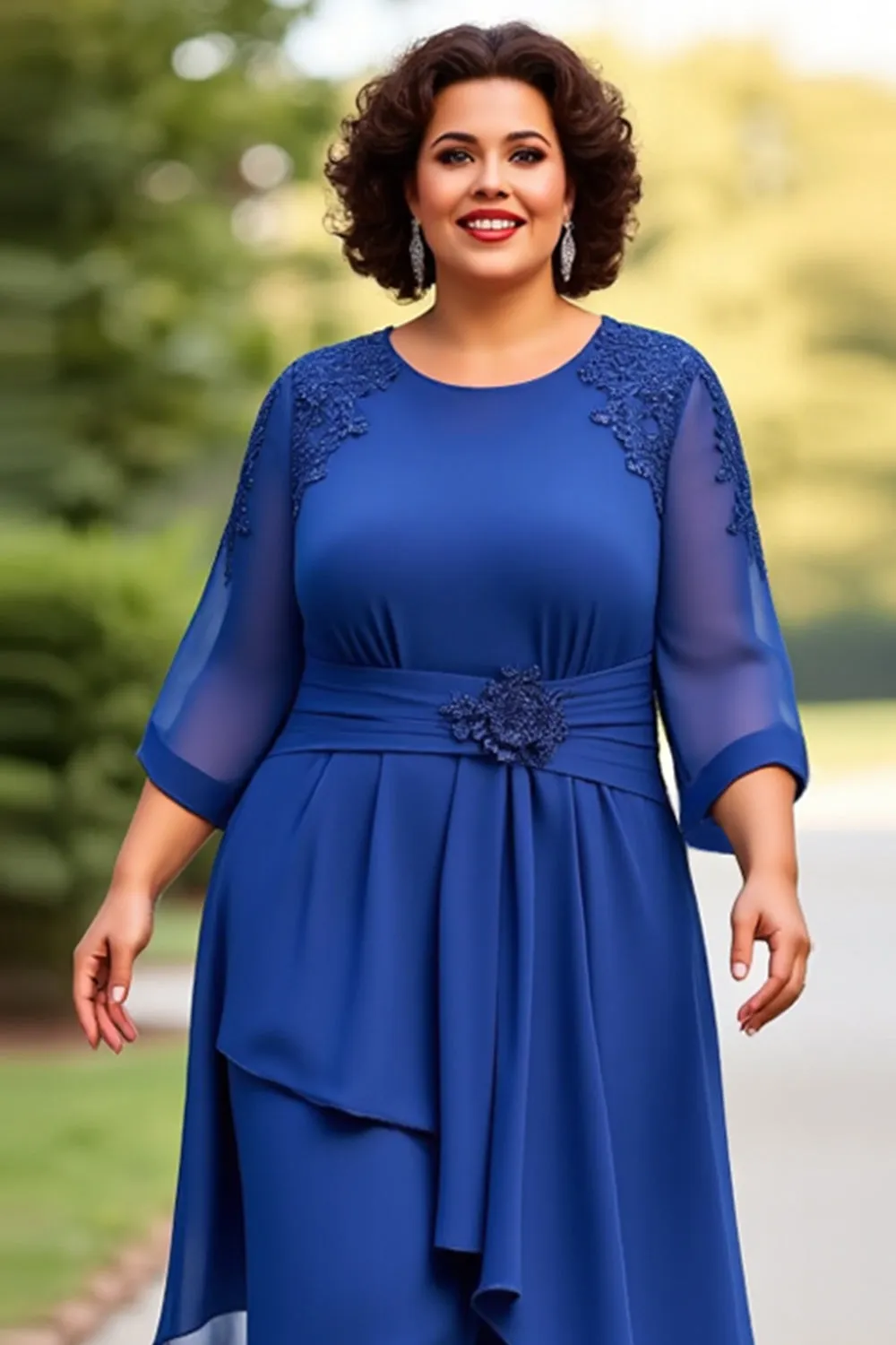 Royal Blue 2-Pieces Chiffon Plus Size Mother Of The Bride Pantsuits with 3/4 Sleeves sold by Zapaka product image thumbnail 4