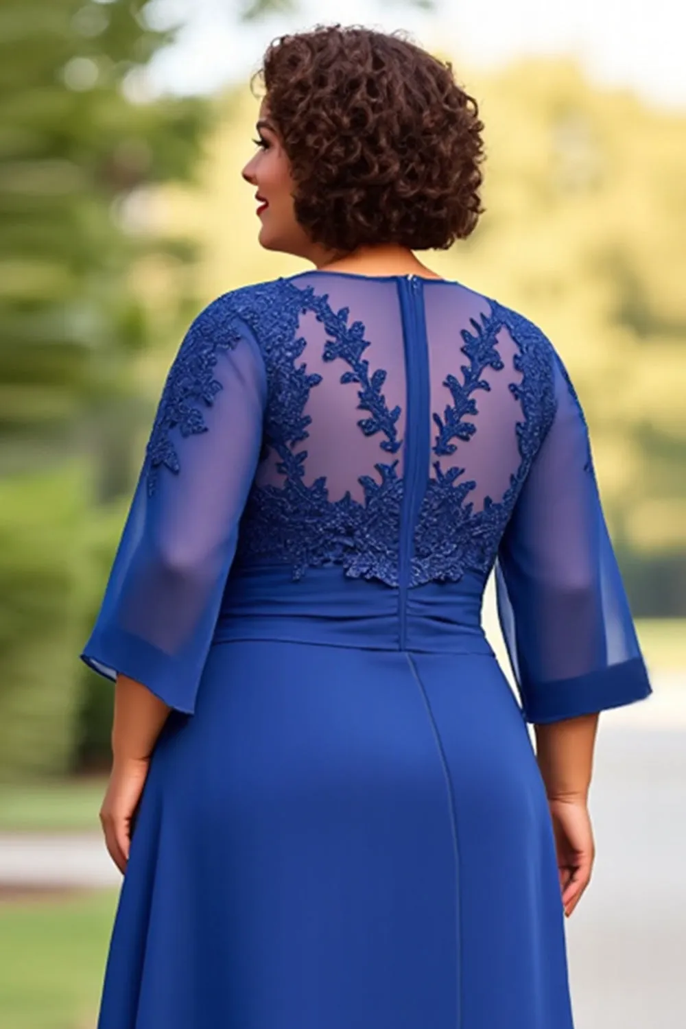 Royal Blue 2-Pieces Chiffon Plus Size Mother Of The Bride Pantsuits with 3/4 Sleeves sold by Zapaka product image thumbnail 5