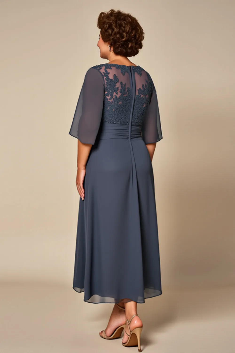 Plus Size Twillght Chiffon A Line Mother Of Bride Dress with Half Sleeves sold by Zapaka product image thumbnail 2