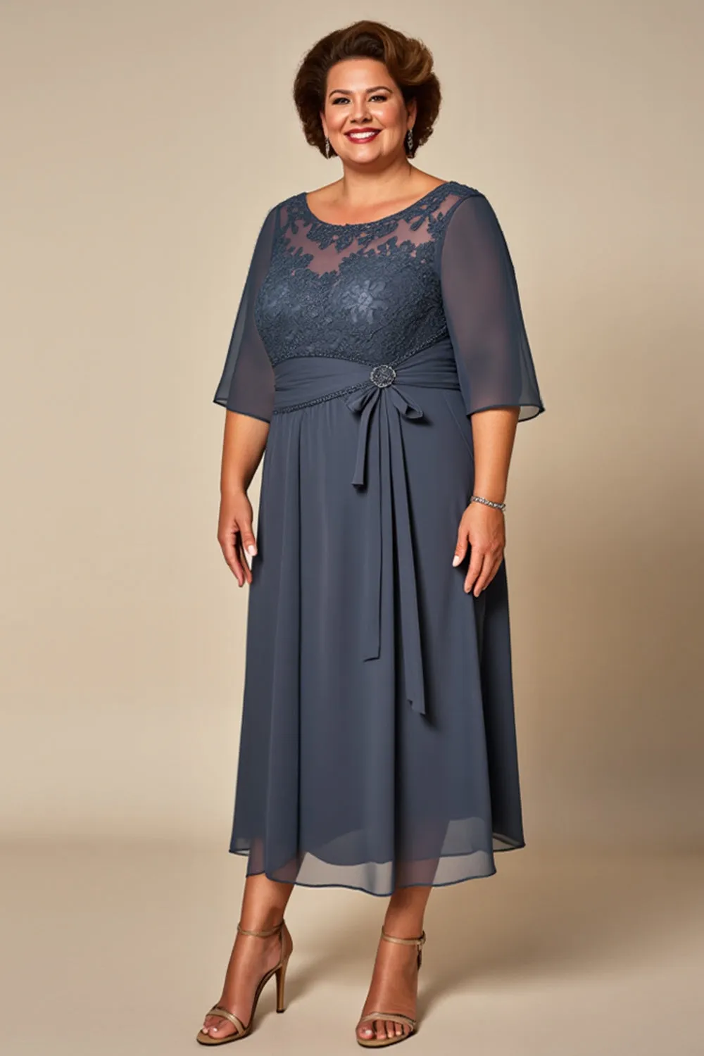 Plus Size Twillght Chiffon A Line Mother Of Bride Dress with Half Sleeves sold by Zapaka