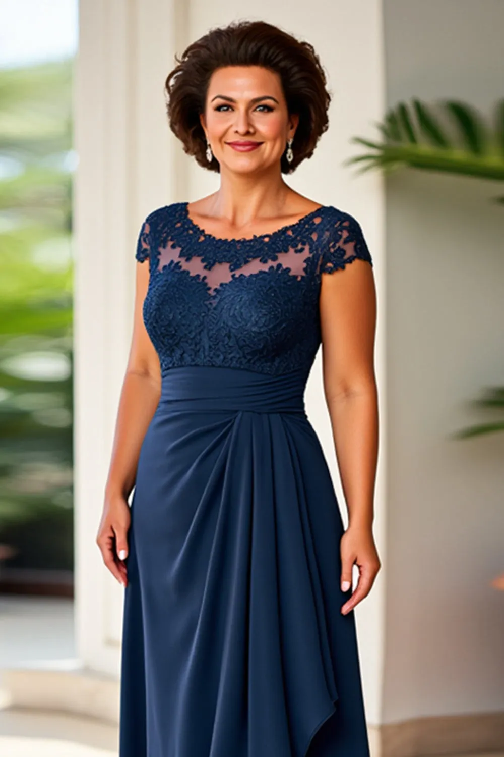 Navy Sheath Scoop Neck Ruffle Long Mother of the Bride Dress with Lace sold by Zapaka product image thumbnail 4