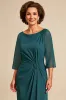 Peacock Sheath Scoop 3/4 Sleeves Long Mother of the Bride Dress with Slit sold by Zapaka