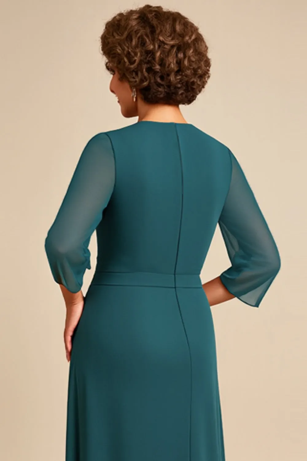 Peacock Sheath Scoop 3/4 Sleeves Long Mother of the Bride Dress with Slit sold by Zapaka product image thumbnail 5