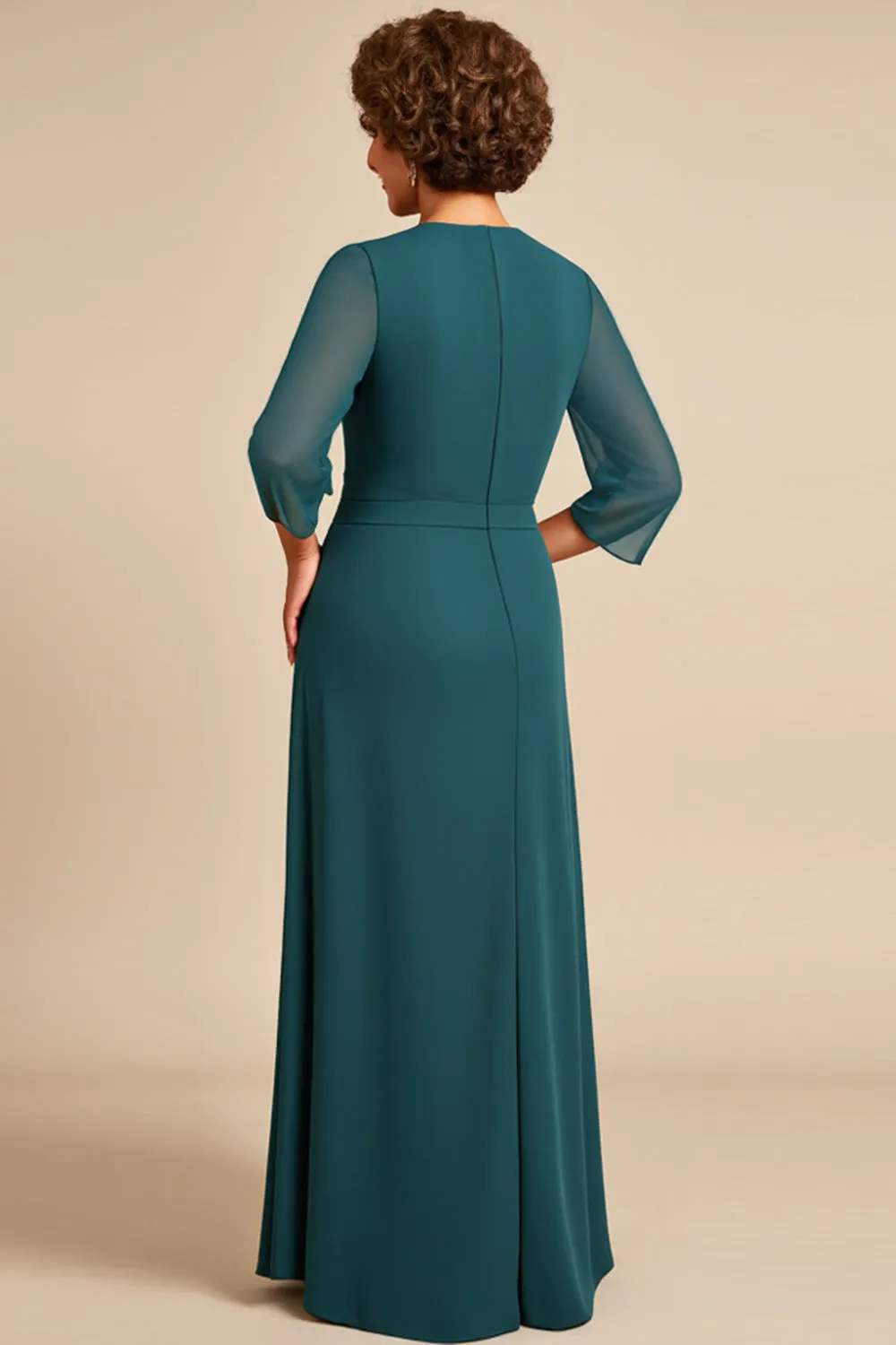 Peacock Sheath Scoop 3/4 Sleeves Long Mother of the Bride Dress with Slit sold by Zapaka product image thumbnail 2