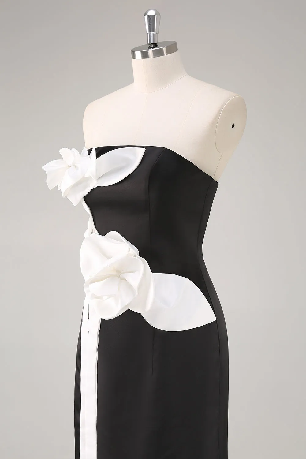 Black Sheath Strapless Wedding Guest Dress with 3D Flowers sold by Zapaka product image thumbnail 5