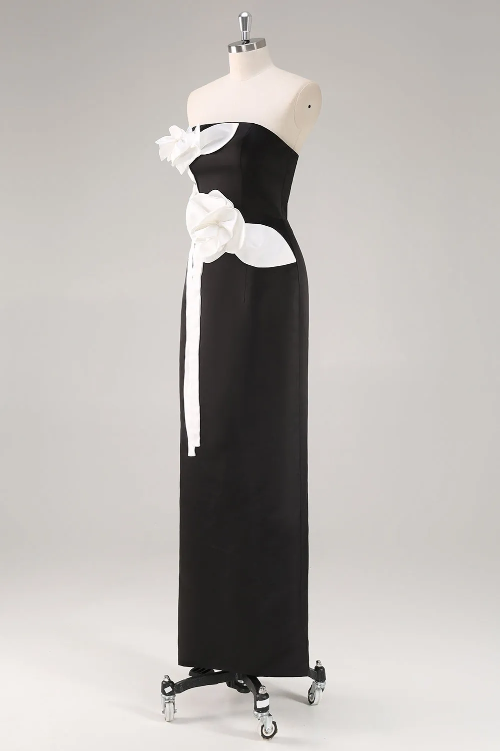 Black Sheath Strapless Wedding Guest Dress with 3D Flowers sold by Zapaka product image thumbnail 3