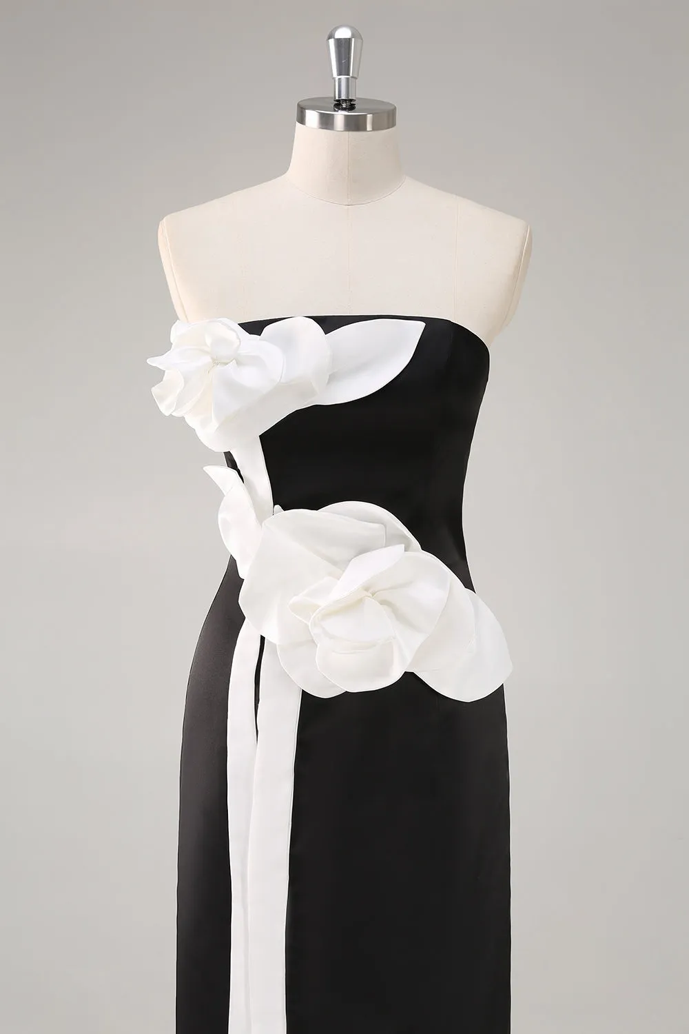 Black Sheath Strapless Wedding Guest Dress with 3D Flowers sold by Zapaka product image thumbnail 4