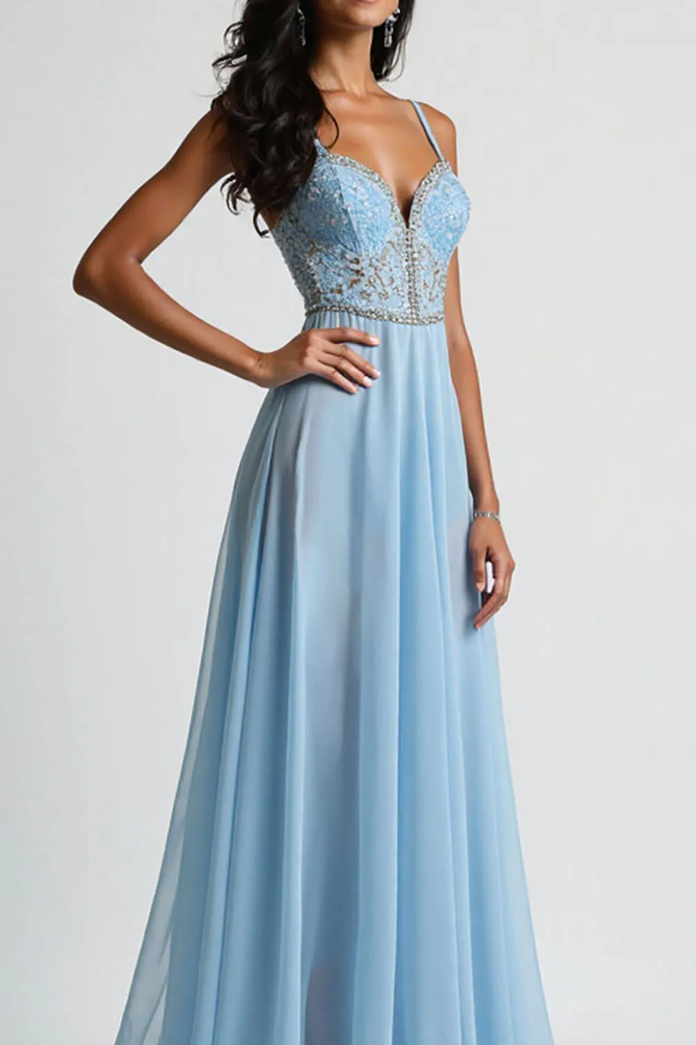 Light Blue Corset Spaghetti Straps A Line Floor Length Prom Dress sold by Zapaka product image thumbnail 3