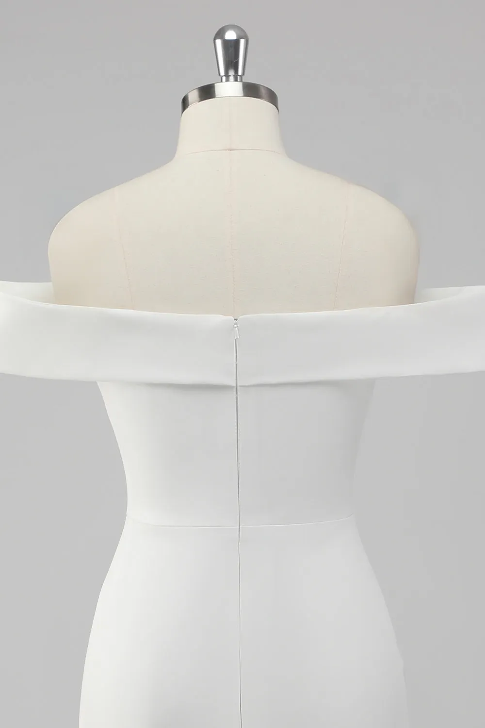 White Sheath Off the Shoulder Satin Short Graduation Dress sold by Zapaka product image thumbnail 5