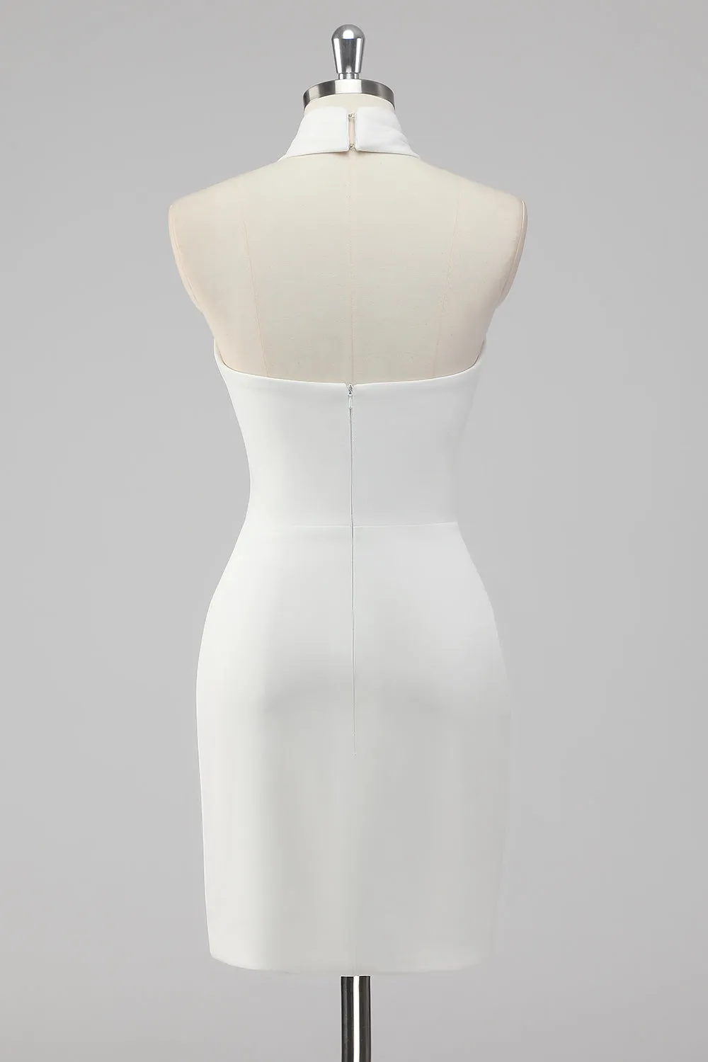A-Line Halter Neck Satin Little White Graduation Dress sold by Zapaka product image thumbnail 2
