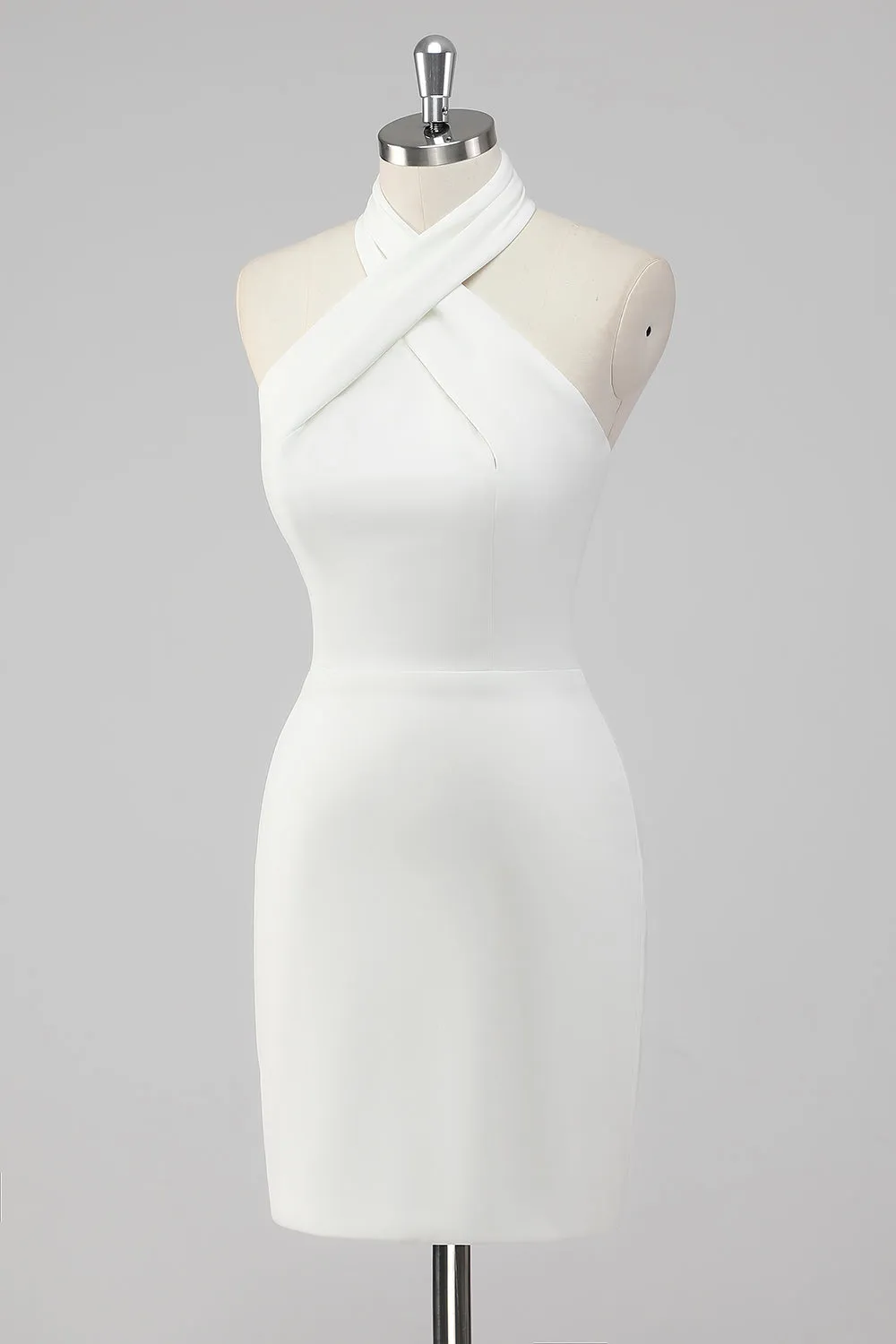 A-Line Halter Neck Satin Little White Graduation Dress sold by Zapaka product image thumbnail 5