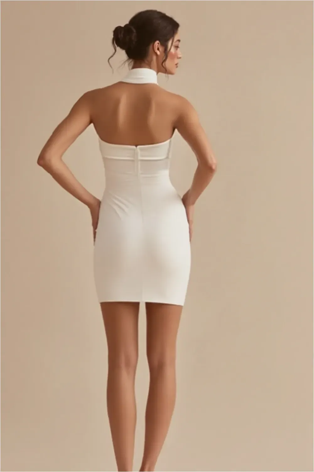 A-Line Halter Neck Satin Little White Graduation Dress sold by Zapaka product image thumbnail 4