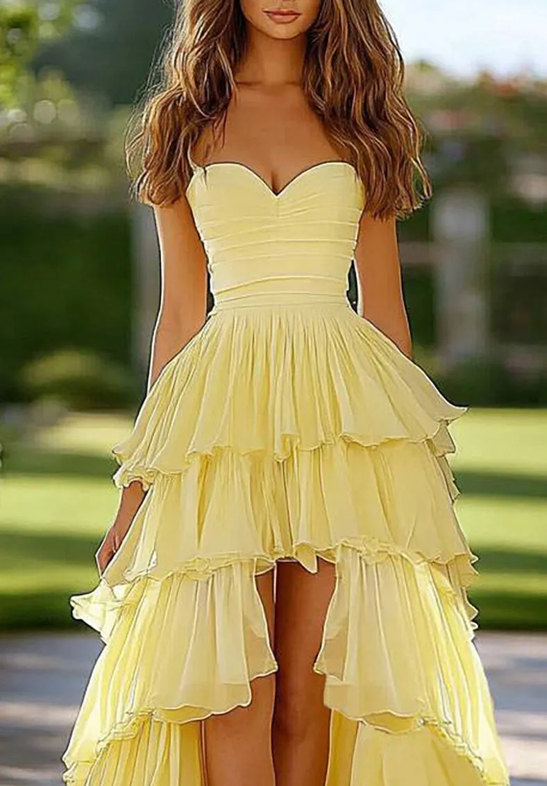 Yellow Corset Long Prom Dress with Appliques Ruffles sold by Zapaka product image thumbnail 2