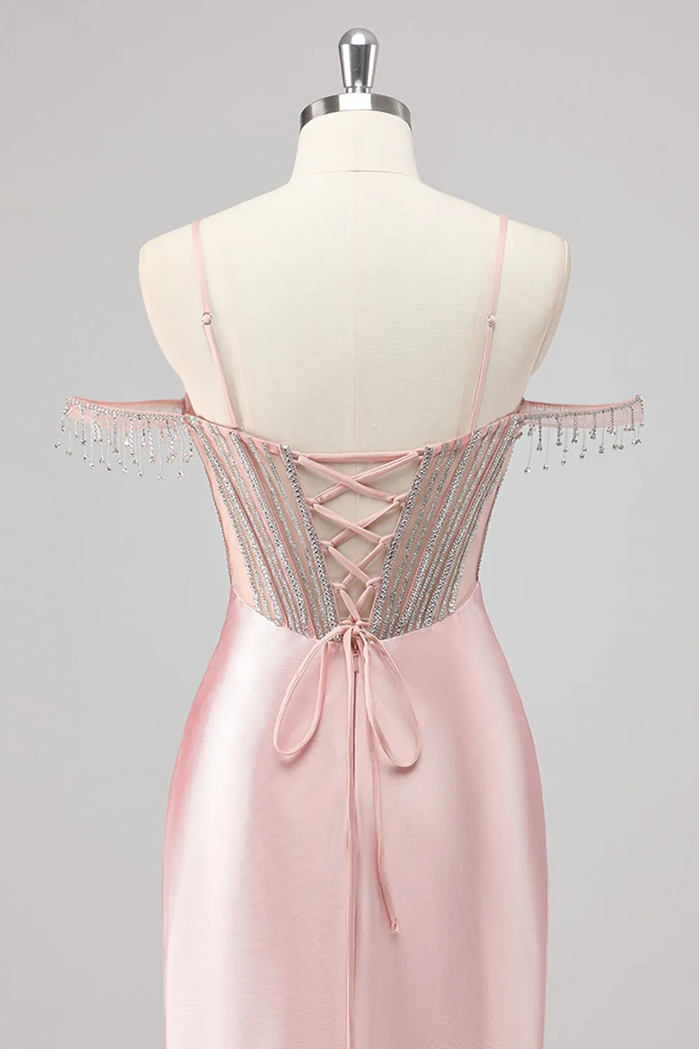 Sparkly Mermaid Cold Shoulder Beaded Long Pink Prom Dress with Slit sold by Zapaka product image thumbnail 5