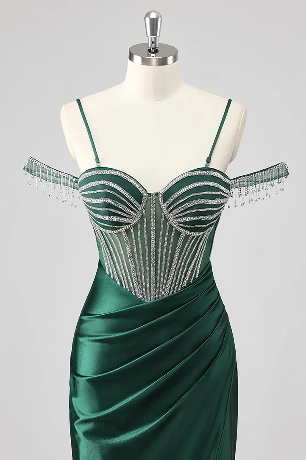 Sparkly Mermaid Cold Shoulder Beaded Dark Green Long Prom Dress with Slit sold by Zapaka product image thumbnail 4