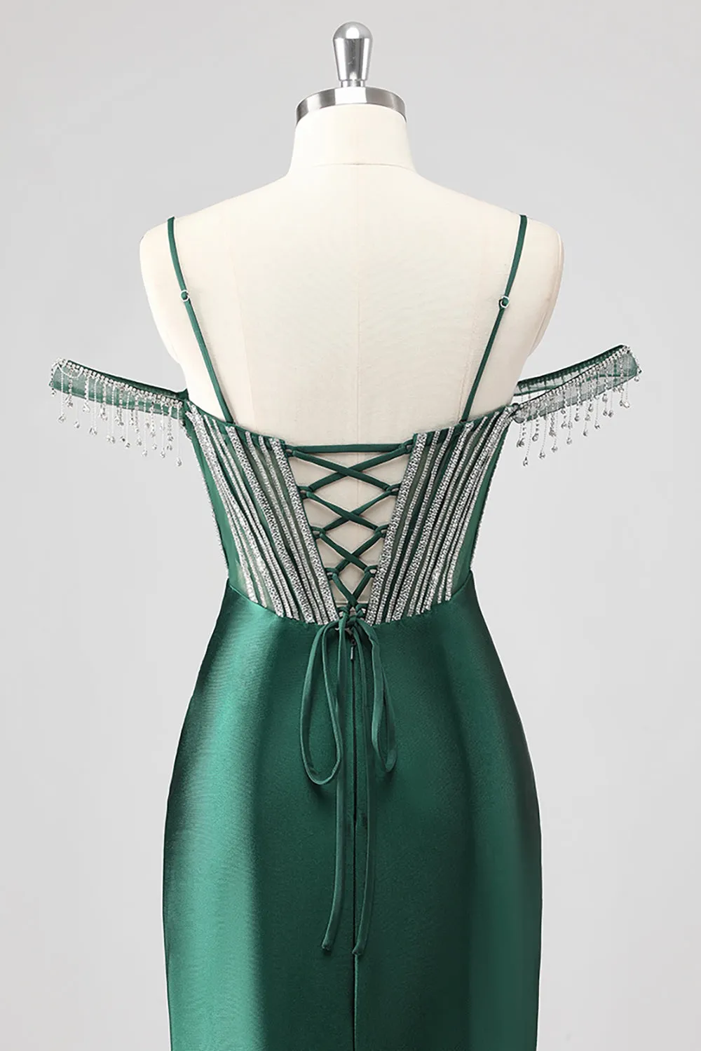 Sparkly Mermaid Cold Shoulder Beaded Dark Green Long Prom Dress with Slit sold by Zapaka product image thumbnail 5