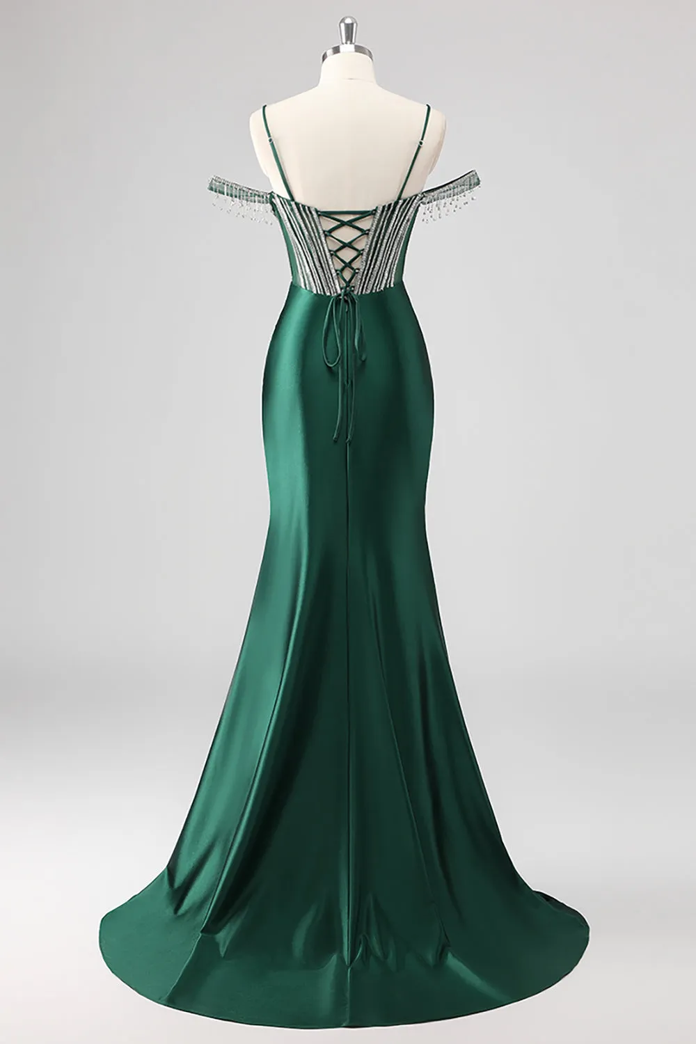 Sparkly Mermaid Cold Shoulder Beaded Dark Green Long Prom Dress with Slit sold by Zapaka product image thumbnail 2