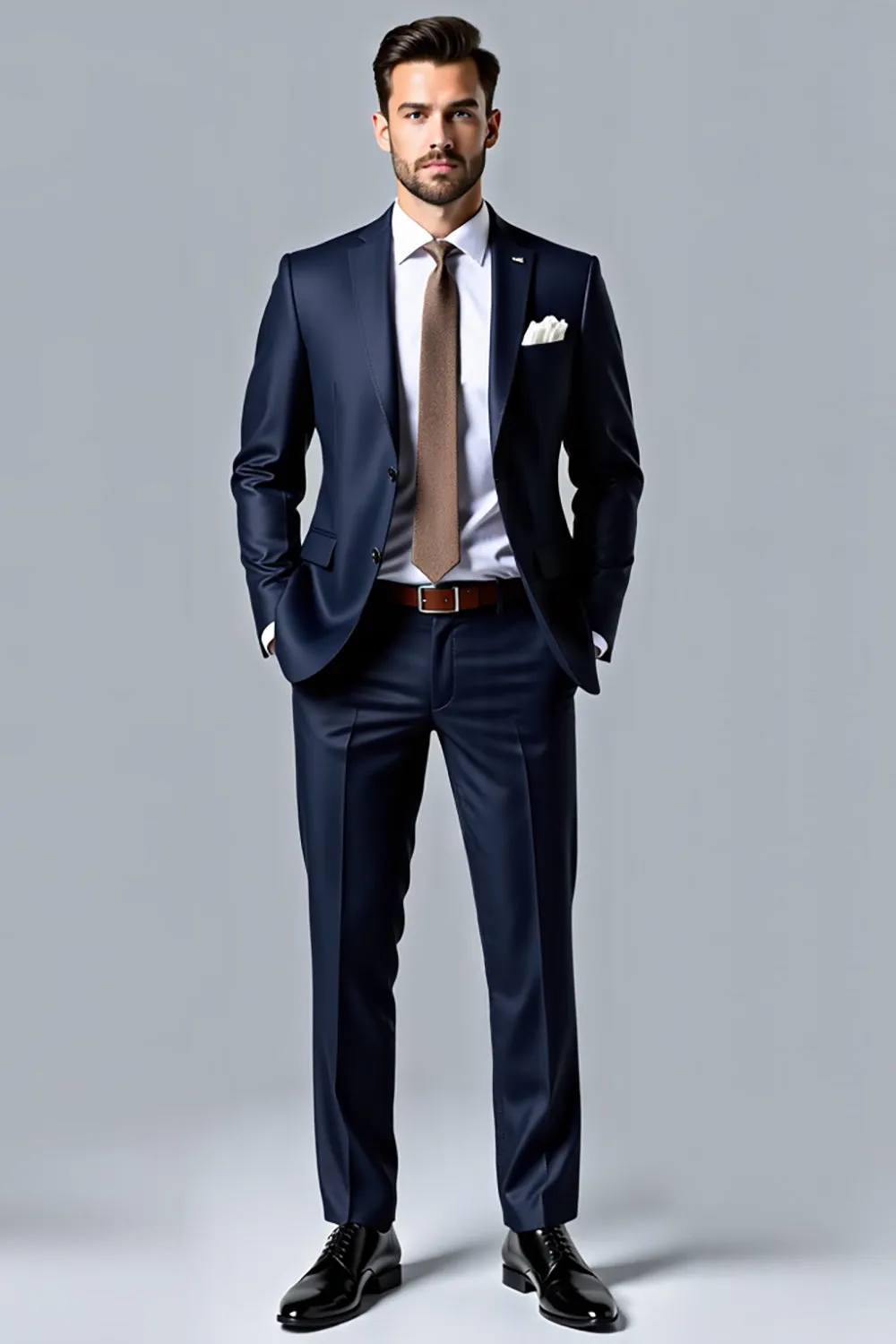 Dark Blue Lapel Single Breasted 2 pieces Men's Suits sold by Zapaka