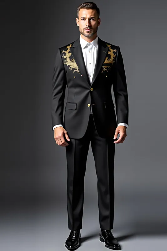 Black Lapel Single Breasted 2 pieces Men's Suits sold by Zapaka