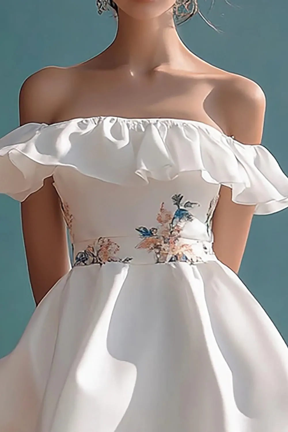 Floral A Line White Off The Shoulder Short Graduation Dress sold by Zapaka product image thumbnail 2