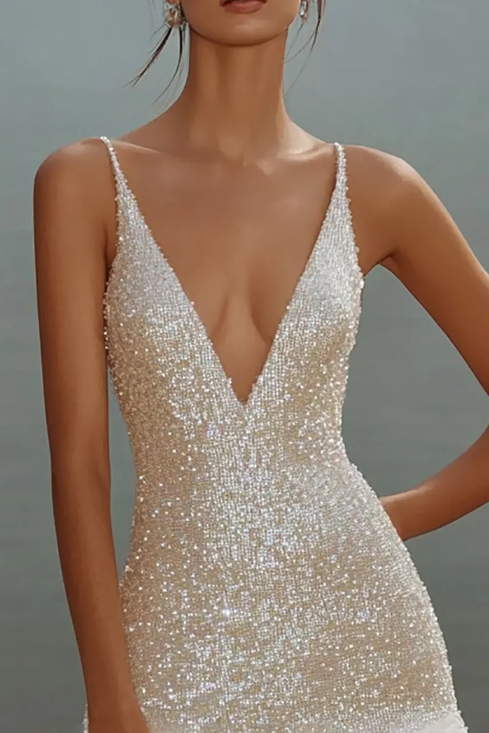 White Bodycon Spaghetti Straps Sequin Short Graduation Dress sold by Zapaka product image thumbnail 2