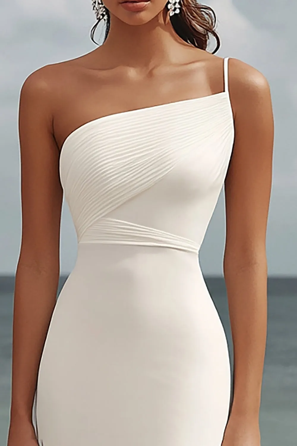 Mermaid White One Shoulder Ruched Long Formal Dress sold by Zapaka product image thumbnail 2