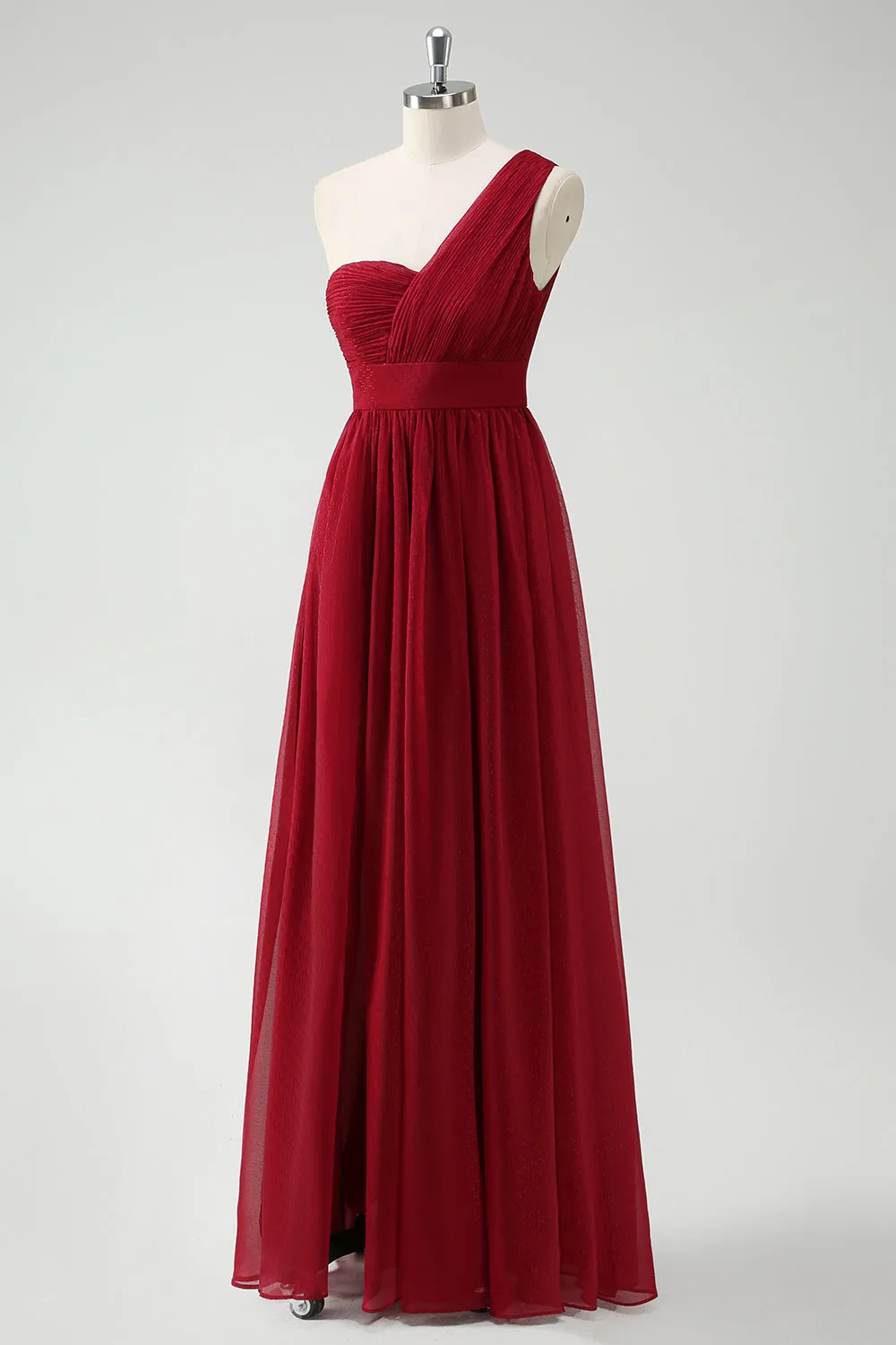A-Line One Shoulder Ruched Burgundy Long Prom Dress with Slit sold by Zapaka product image thumbnail 3