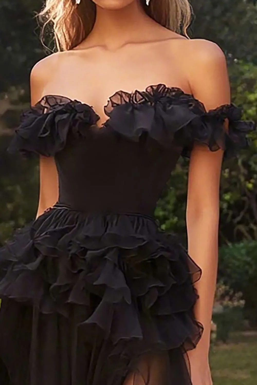 Black Off The Shoulder A Line Ruffles Prom Dress sold by Zapaka product image thumbnail 2