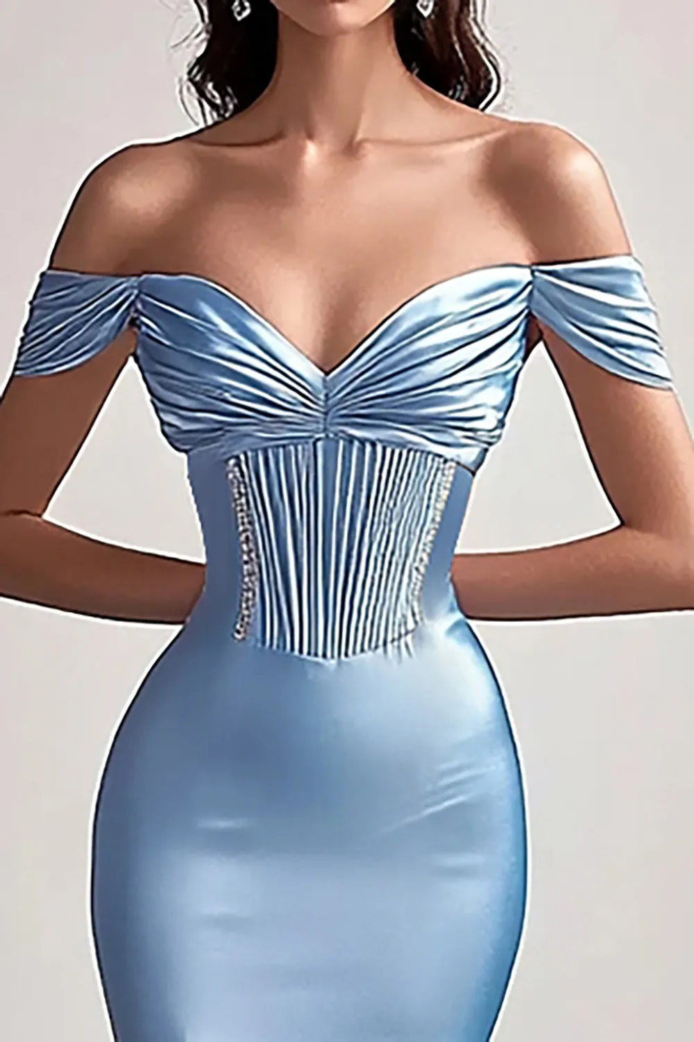 Sky Blue Off The Shoulder Mermaid Satin Prom Dress sold by Zapaka product image thumbnail 2