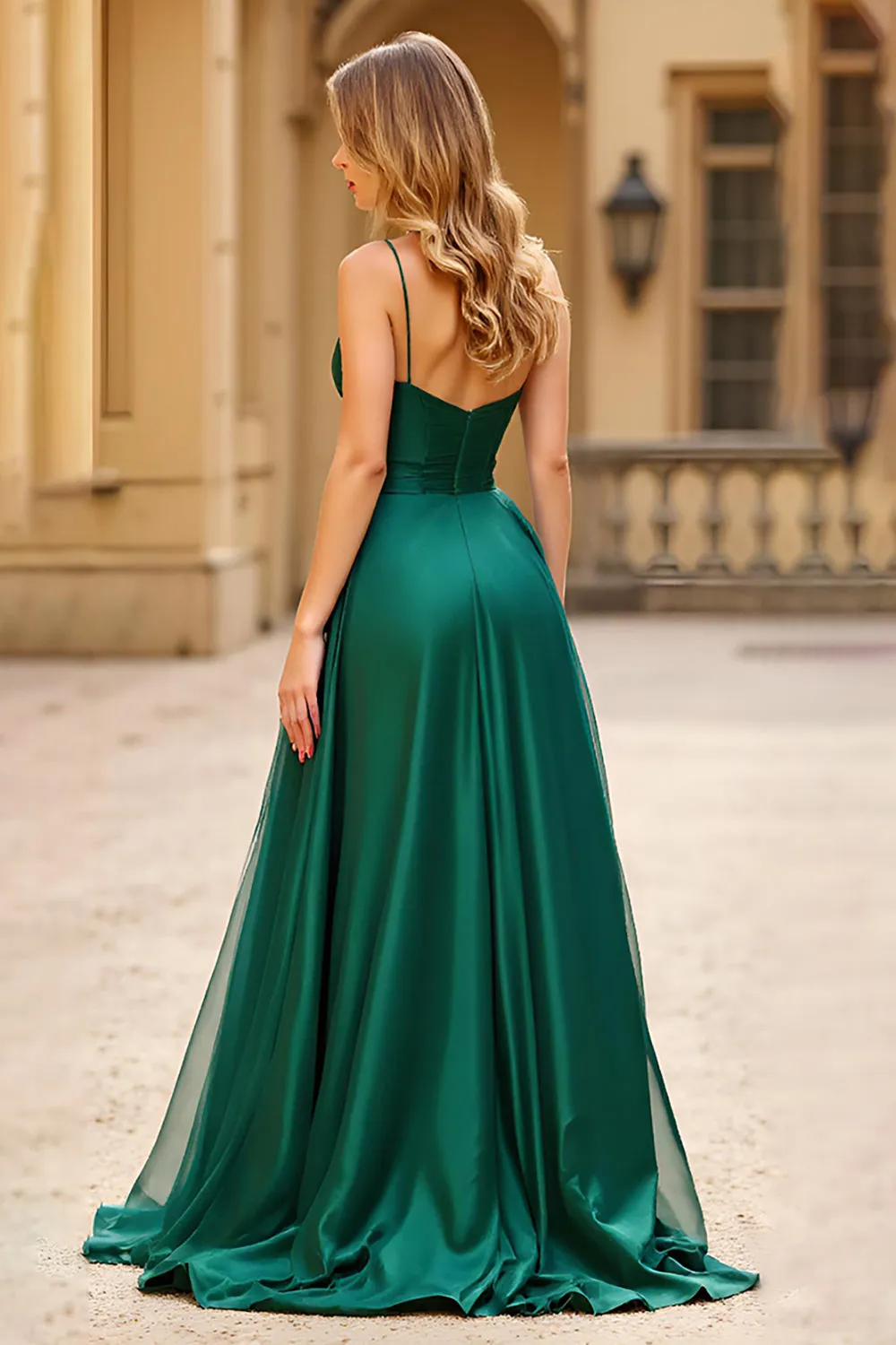 Dark Green A Line Spaghetti Straps Satin Prom Dress sold by Zapaka product image thumbnail 2