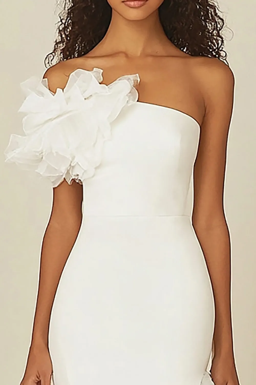 One Shoulder Sheath White Graduation Dress with Ruffles sold by Zapaka product image thumbnail 2