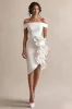 Off the Shoulder White Satin Graduation Dress with Ruffles sold by Zapaka