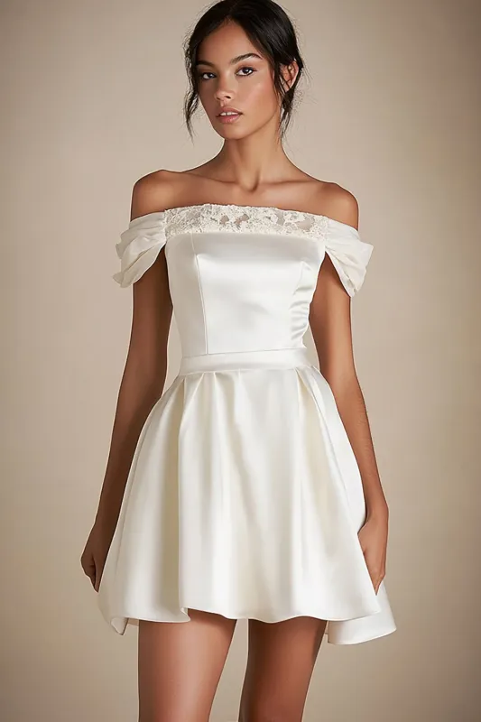 Off the Shoulder Lace White A Line Graduation Dress sold by Zapaka