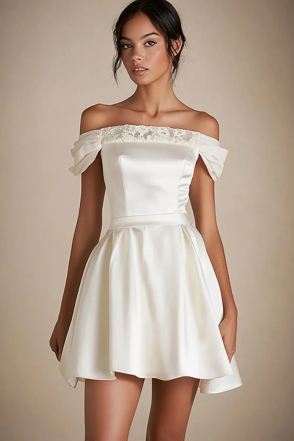 Off the Shoulder Lace White A Line Graduation Dress sold by Zapaka