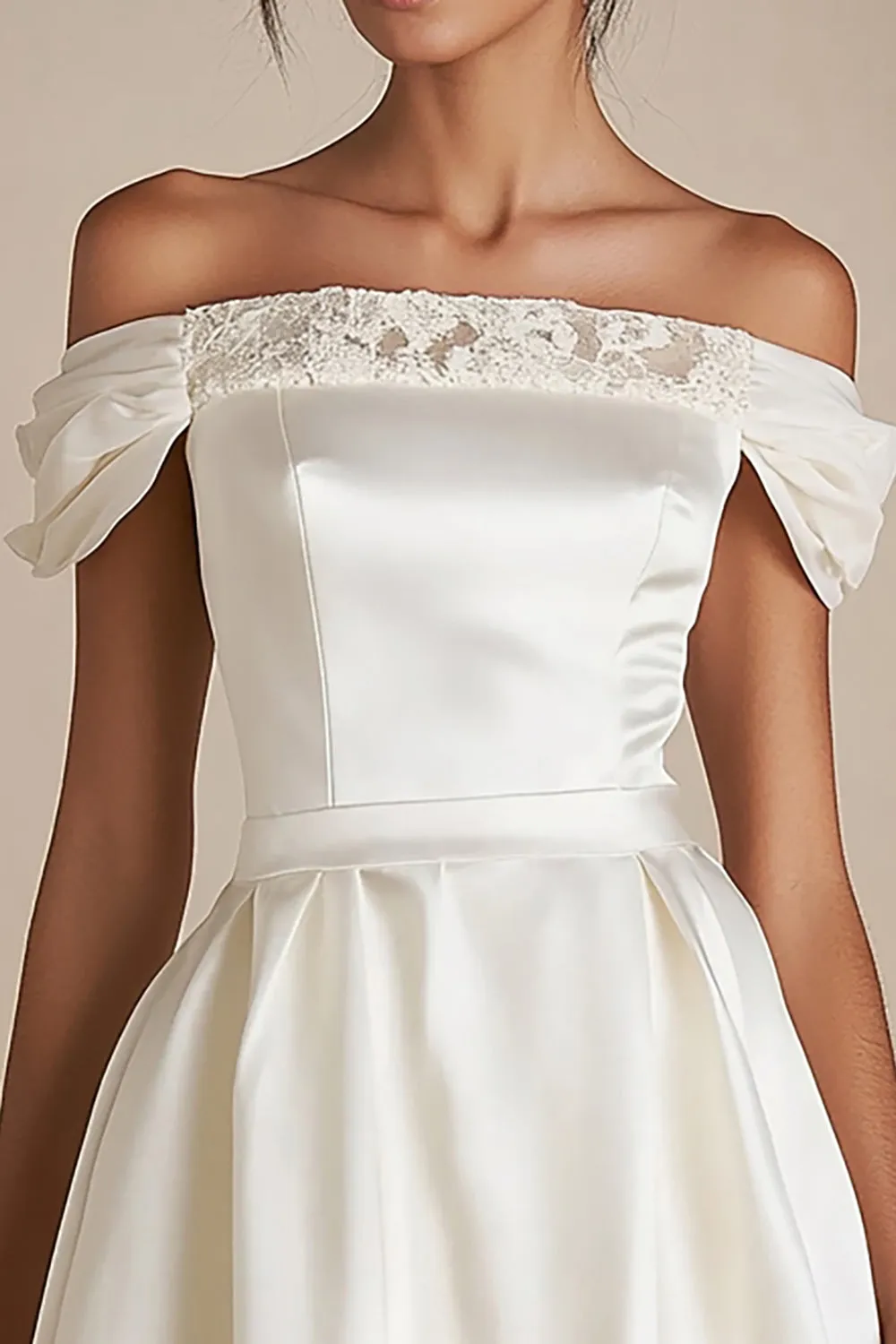 Off the Shoulder Lace White A Line Graduation Dress sold by Zapaka product image thumbnail 3