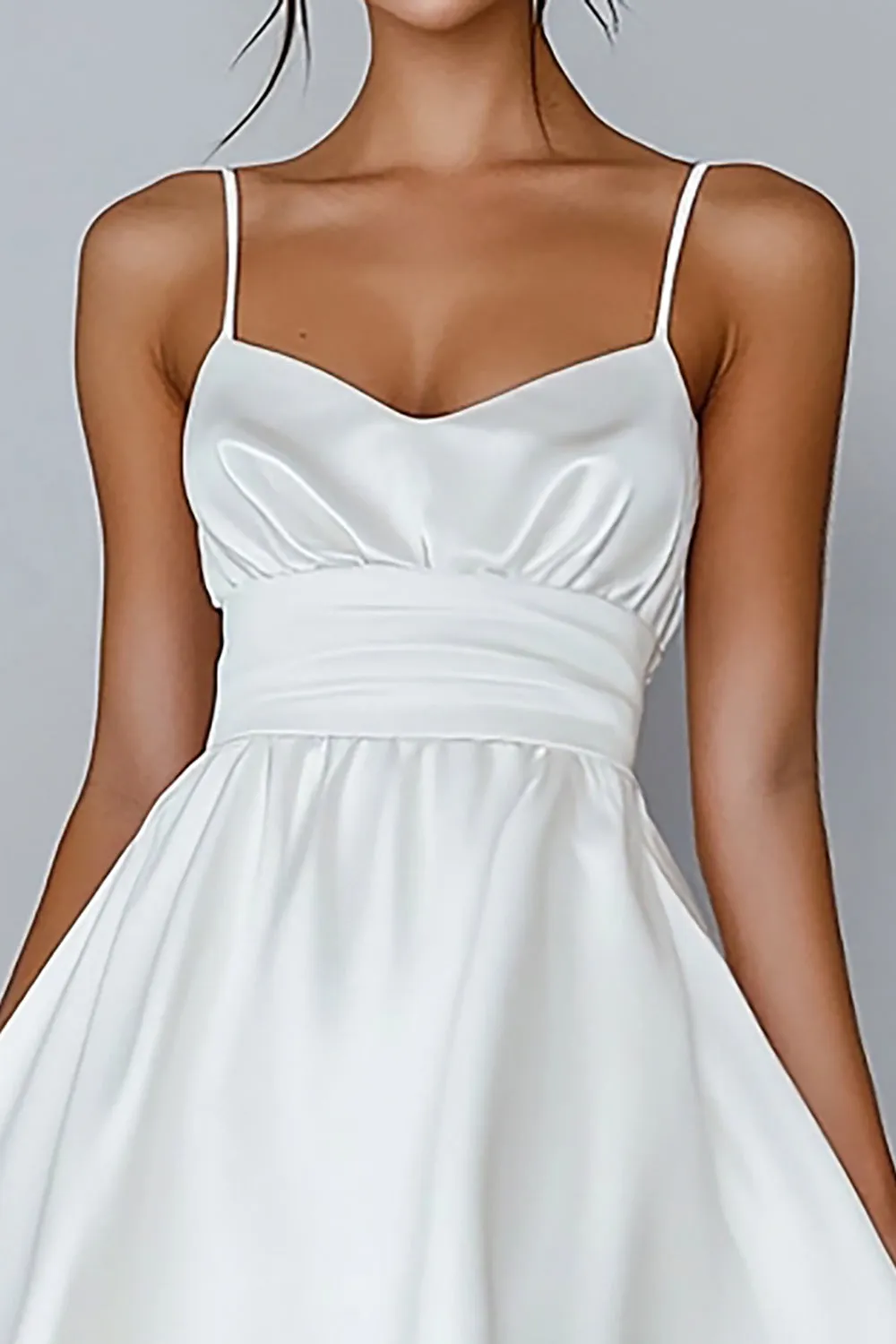 White A Line Spaghetti Straps Satin Graduation Dress sold by Zapaka product image thumbnail 2