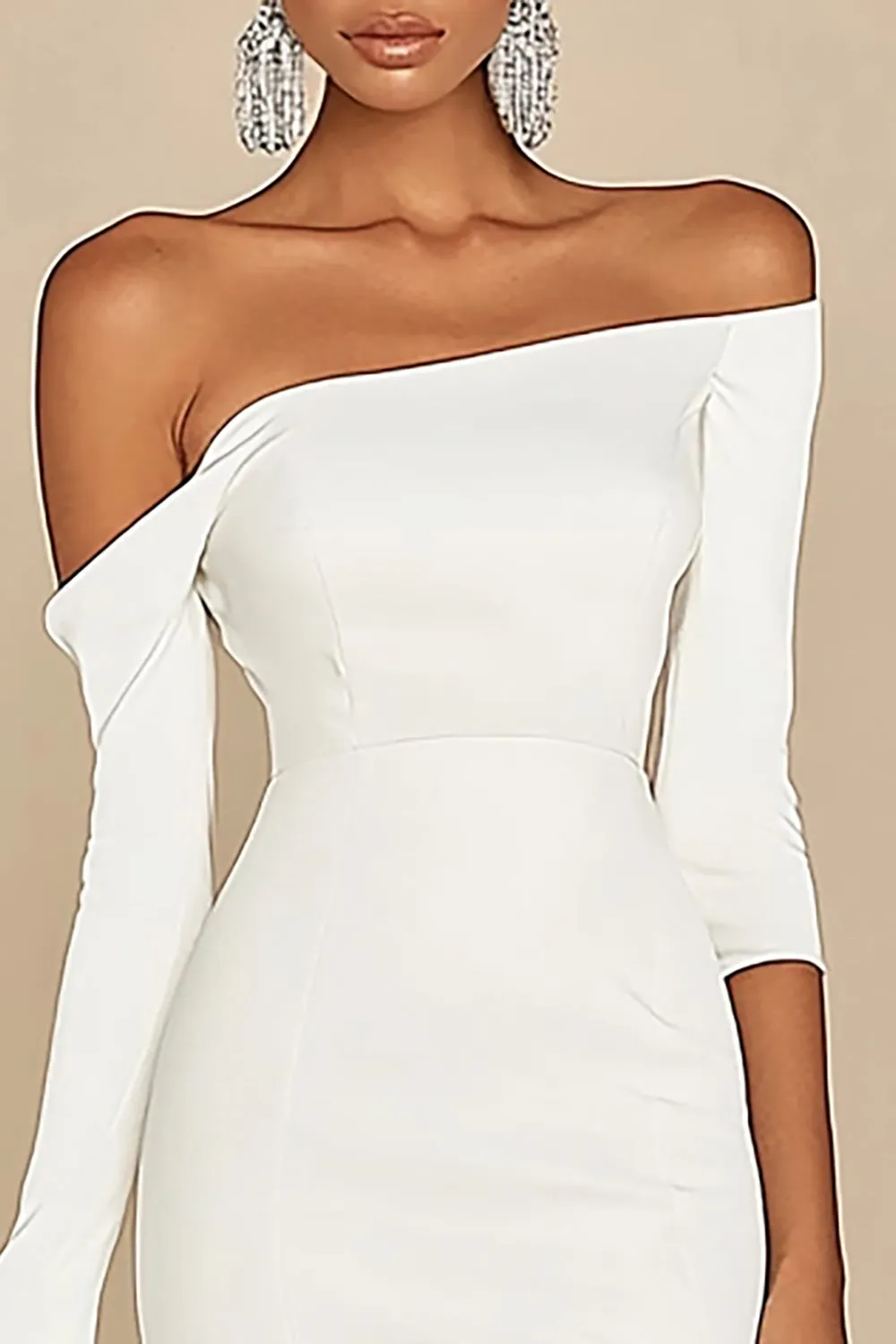 White Off The Shoulder Bodycon Graduation Dress with Long Sleeves sold by Zapaka product image thumbnail 2