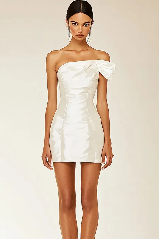 White Bodycon One Shoulder Satin Graduation Dress sold by Zapaka