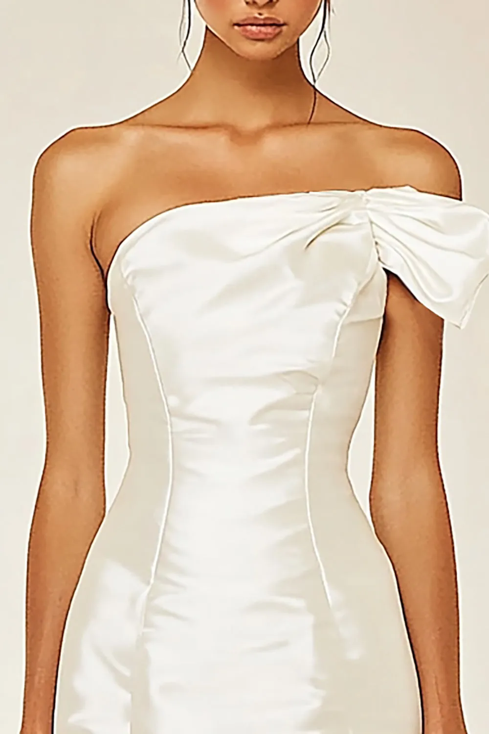 White Bodycon One Shoulder Satin Graduation Dress sold by Zapaka product image thumbnail 2
