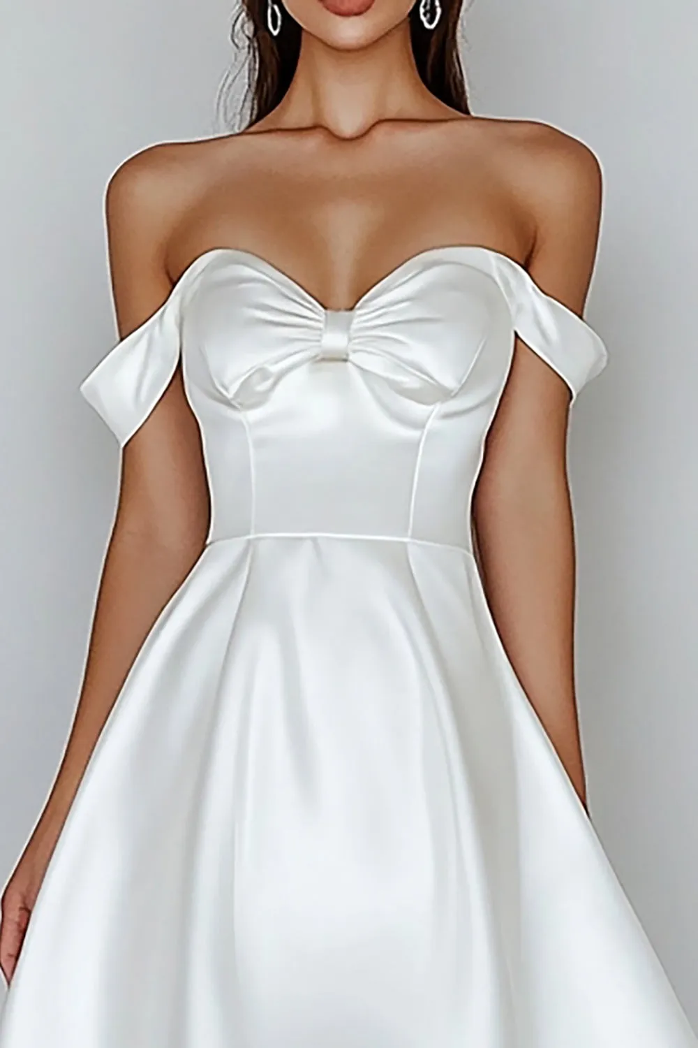 White A Line Off the Shoulder Satin Graduation Dress sold by Zapaka product image thumbnail 2