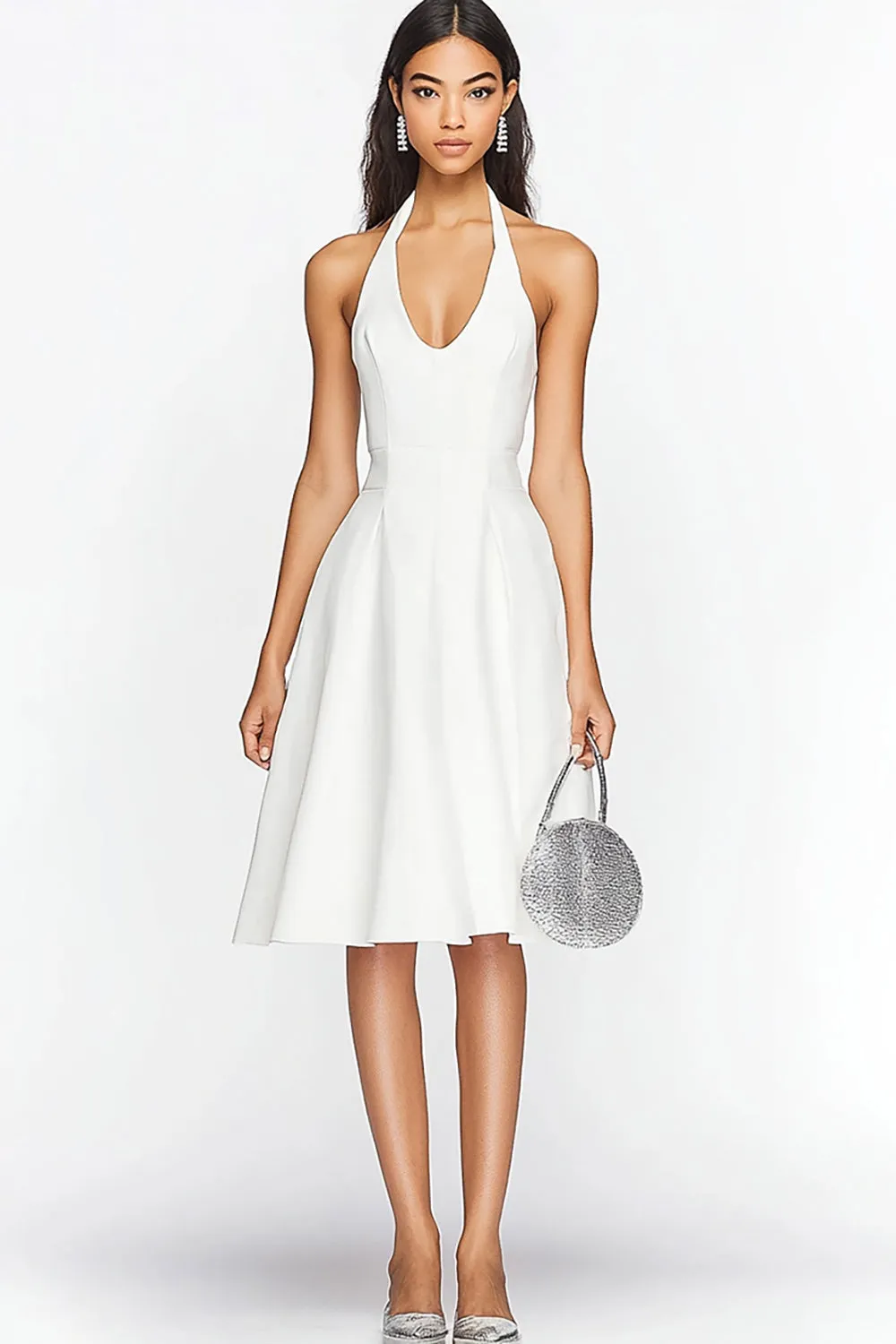 Halter A Line Satin White Graduation Dress sold by Zapaka